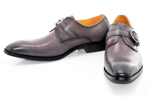 Men's Gray Leather Single Monk Strap Dress Shoe