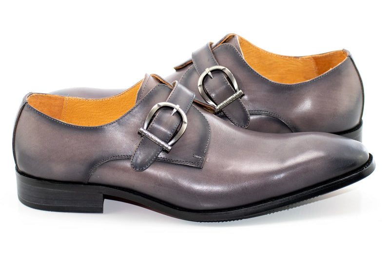 Men's Gray Leather Single Monk Strap Dress Shoe
