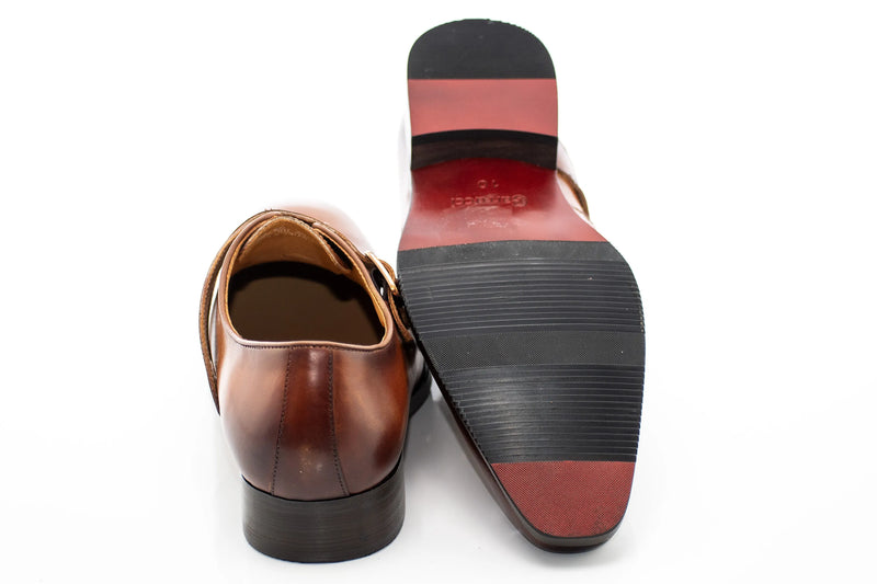 Cognac Leather Crossed-Double Monk Strap Shoe