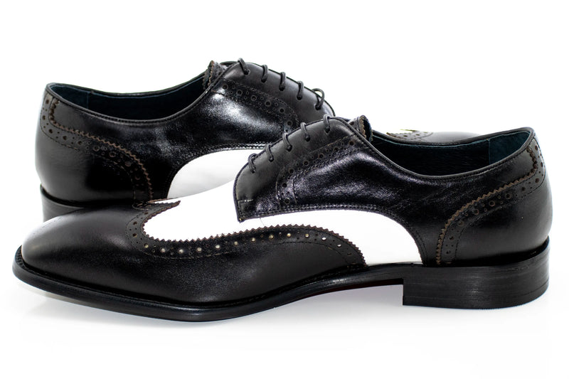 Men's Black And White Wingtip Derby Dress Shoe