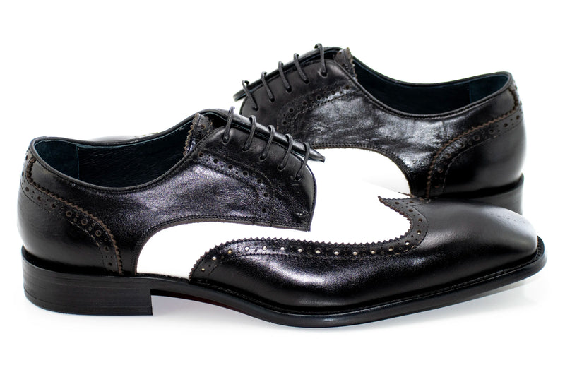 Men's Black And White Wingtip Derby Dress Shoe
