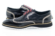Black Brogue Leather Lace-Up Derby