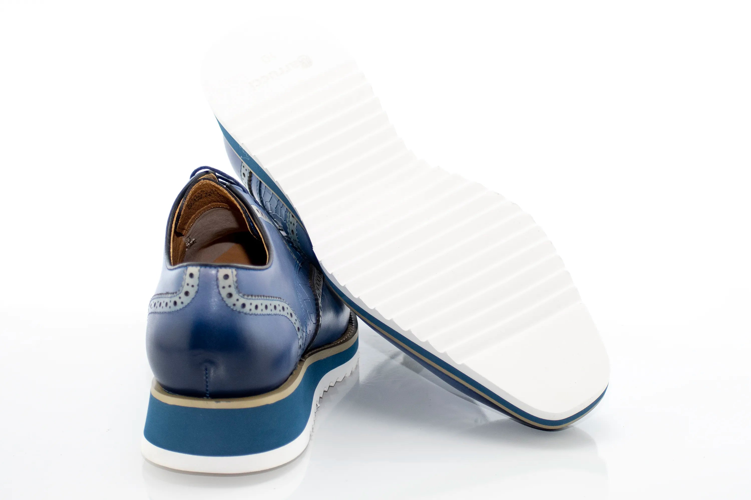 Blue Brogue Leather Lace-Up Derby