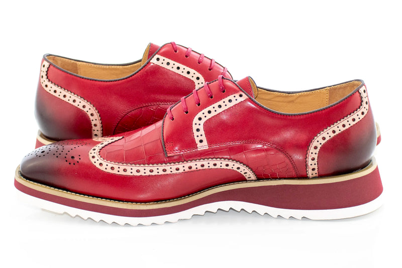 Burgundy Brogue Leather Lace-Up Derby