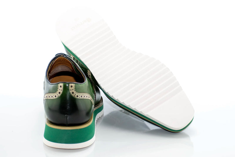 Olive Brogue Leather Lace-Up Derby