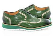 Olive Brogue Leather Lace-Up Derby