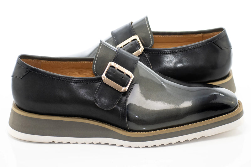 Charcoal Patent Leather Monk Strap Dress Shoe