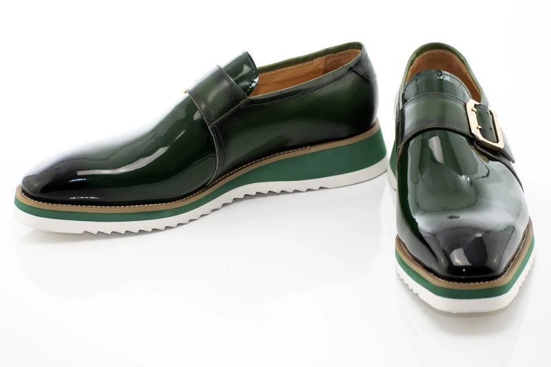 Olive Green Patent Leather Monk Strap Dress Shoe