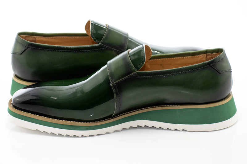 Olive Green Patent Leather Monk Strap Dress Shoe