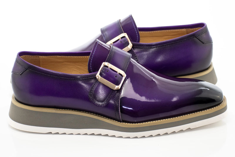 Purple Patent Leather Monk Strap Dress Shoe
