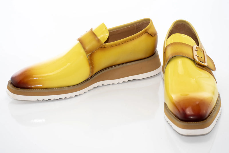 Yellow Patent Leather Monk Strap Dress Shoe