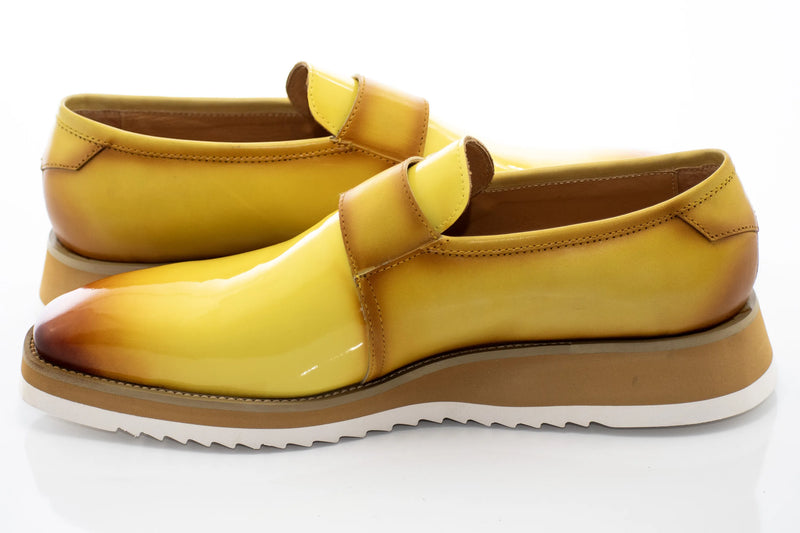 Yellow Patent Leather Monk Strap Dress Shoe