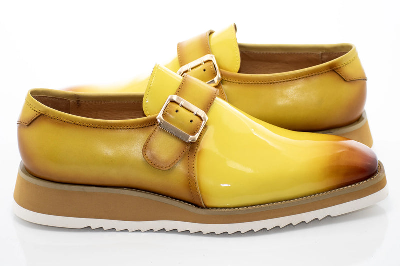 Yellow Patent Leather Monk Strap Dress Shoe