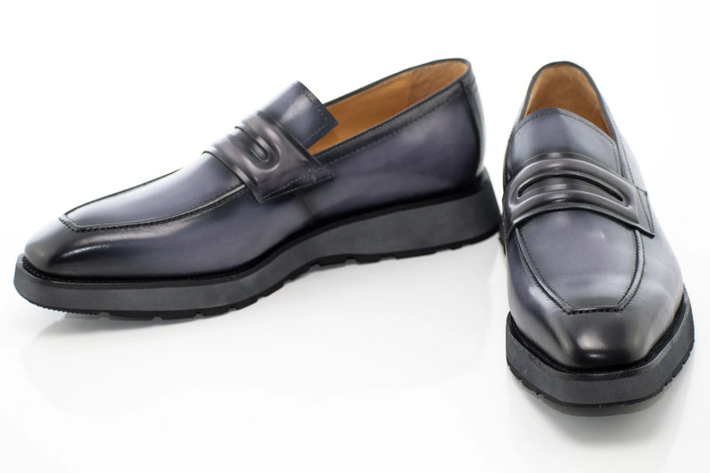Gray Leather Casual Penny Loafer