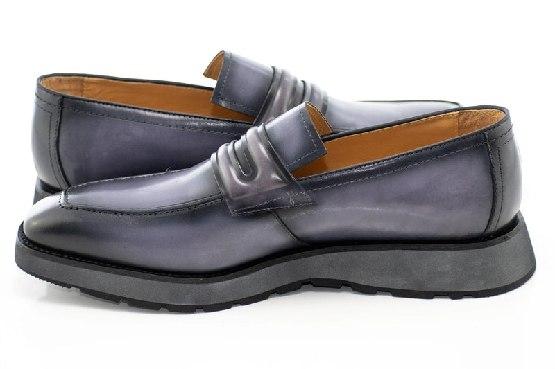 Gray Leather Casual Penny Loafer