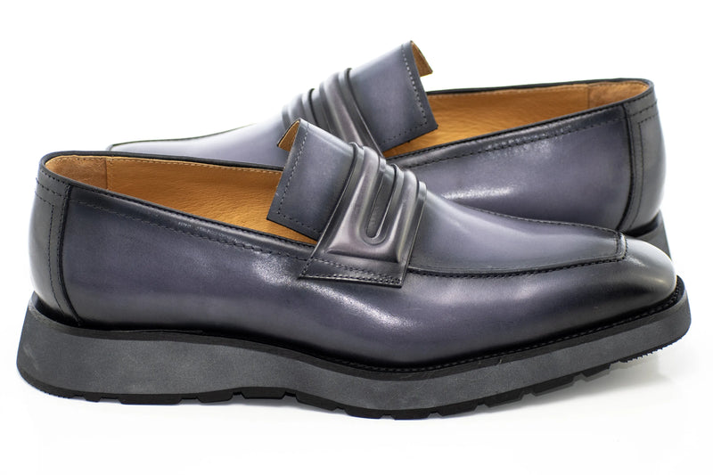 Gray Leather Casual Penny Loafer