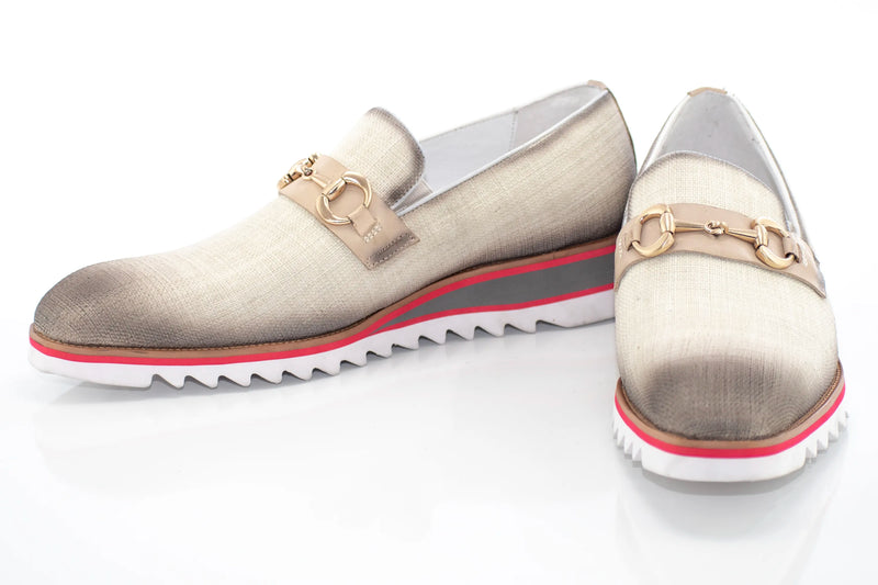 Men's Bone Canvas with Leather Trim Snaffle-Bit Loafer