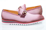 Pink Canvas with Leather Trim Snaffle-Bit Loafer