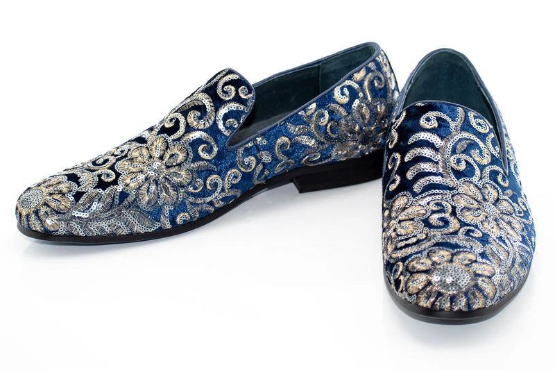 Men's Navy Blue And Rosegold Sequin Dress Loafer