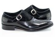 Black Suede and Leather Brogue Monk Strap Loafer