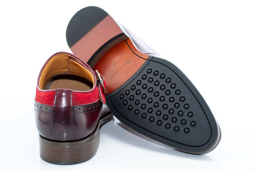 Burgundy Suede and Leather Brogue Monk Strap Loafer