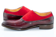 Burgundy Suede and Leather Brogue Monk Strap Loafer
