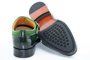Emerald Green Suede and Leather Brogue Monk Strap Loafer