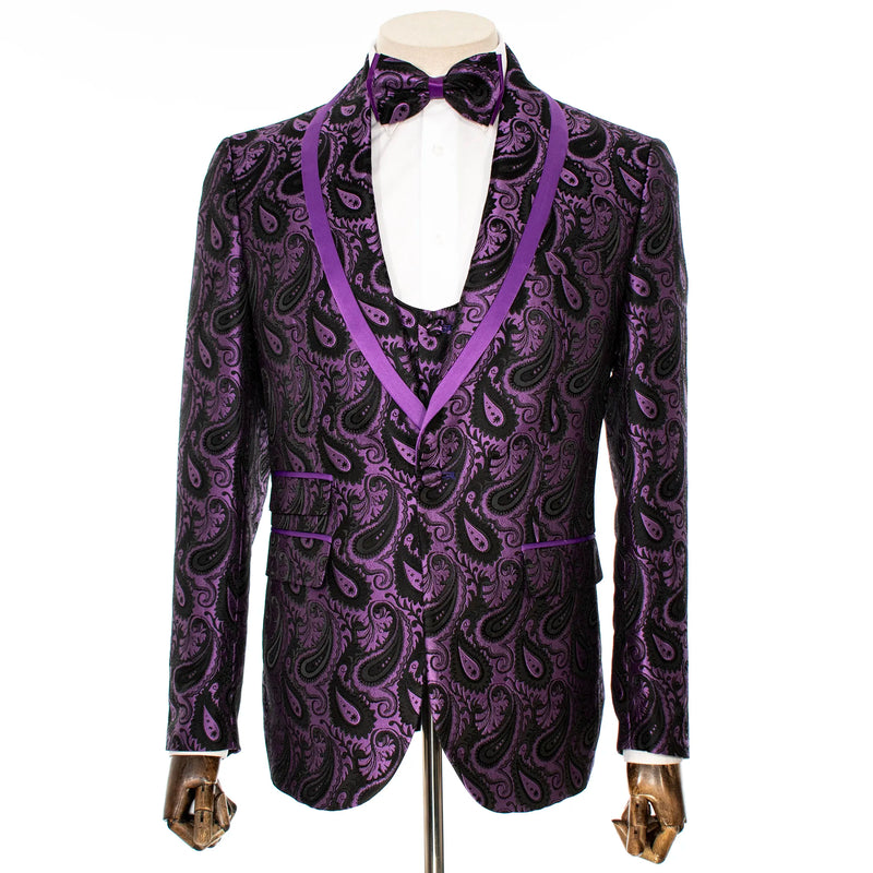 Purple Paisley 3-Piece Tailored-Fit Tuxedo
