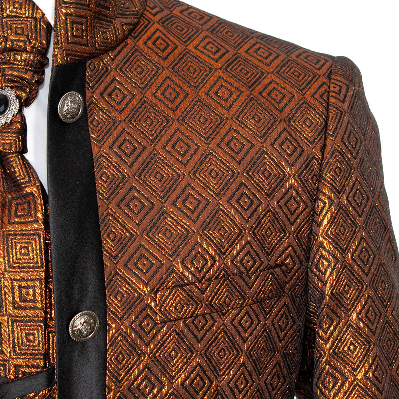 Copper Metallic 3-Piece Slim-Fit Tuxedo with Mandarin Collar