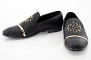 Black Glitter Smoking Loafer With Gold Studs and Snaffle
