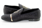 Black Glitter Smoking Loafer With Gold Studs and Snaffle