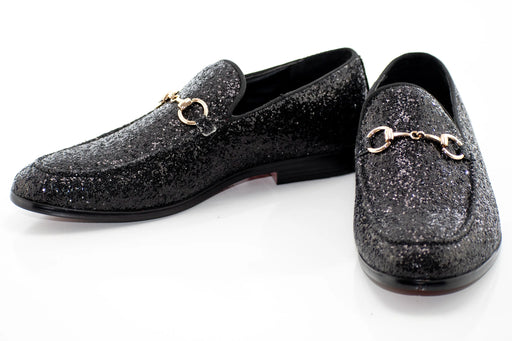 Black Glitter Metal-Bit Smoking Loafer