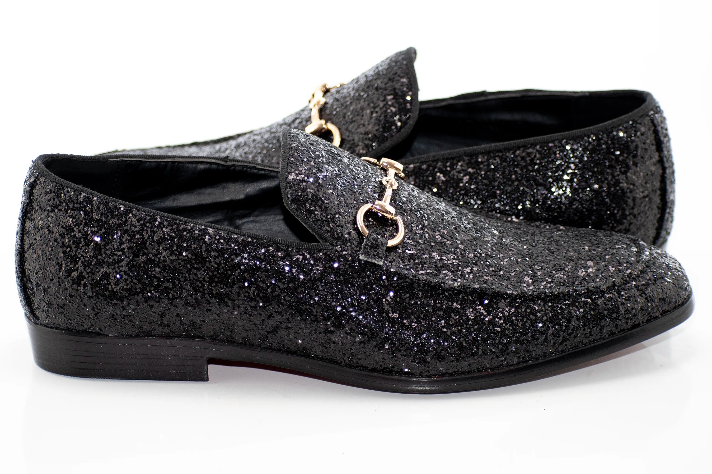 Black Glitter Metal-Bit Smoking Loafer