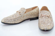 Gold Glitter Metal-Bit Smoking Loafer