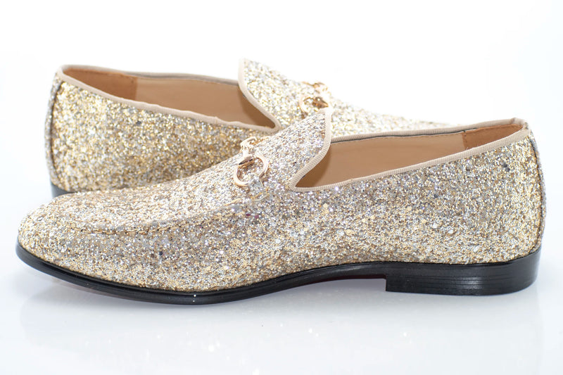 Gold Glitter Metal-Bit Smoking Loafer