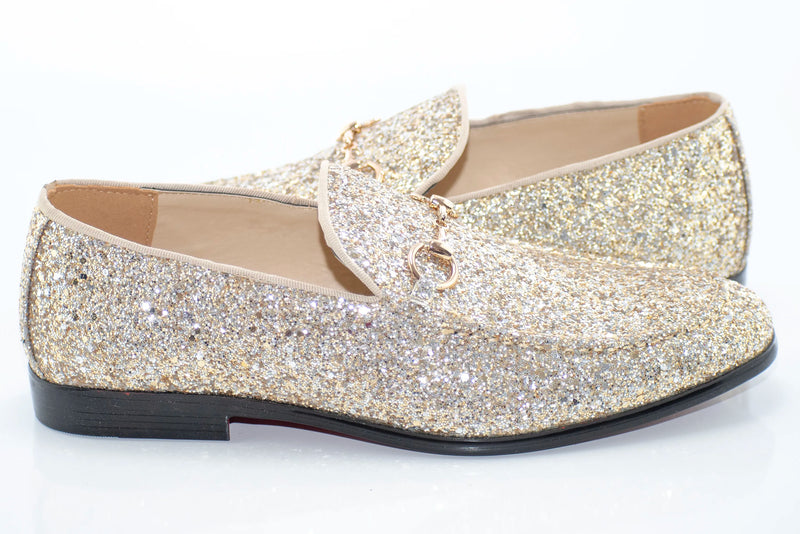 Gold Glitter Metal-Bit Smoking Loafer