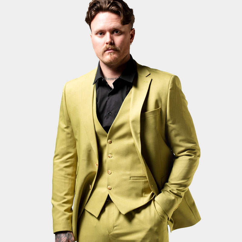 Olive Solid 3-Piece Regular Fit Suit