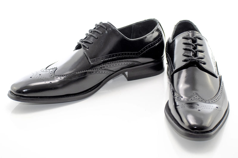 Black Brogue Wingtip Derby Dress Shoe