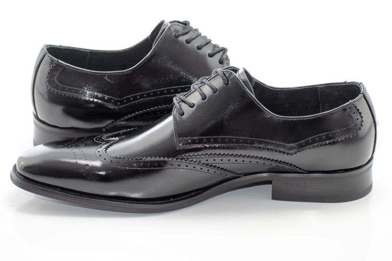 Black Brogue Wingtip Derby Dress Shoe
