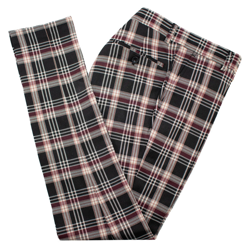 Black and Burgundy Plaid Slim-Fit Dress Pants