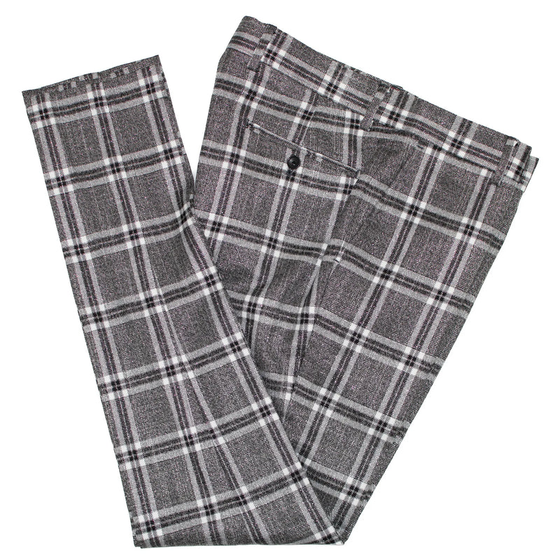 Black and White Plaid Slim-Fit Dress Pants