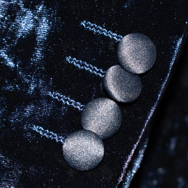 Navy Blue Velvet 3-Piece Slim-Fit Tuxedo with Frog Closure