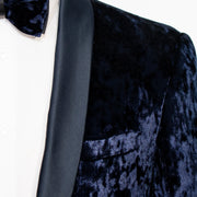 Navy Blue Velvet 3-Piece Slim-Fit Tuxedo with Frog Closure