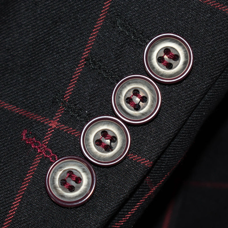 Black and Burgundy Windowpane Check 3-Piece Modern-Fit Suit