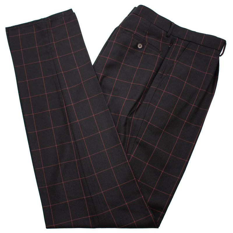 Black and Burgundy Windowpane Check 3-Piece Modern-Fit Suit