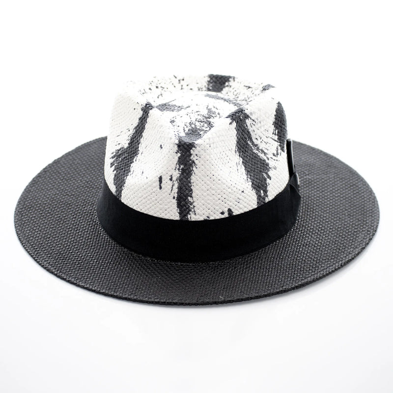 Hand-Dyed Flat Wide-Brim Straw Fedora