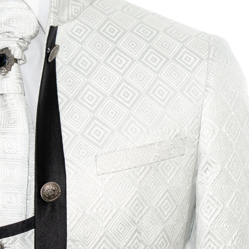 White Metallic 3-Piece Slim-Fit Tuxedo with Mandarin Collar