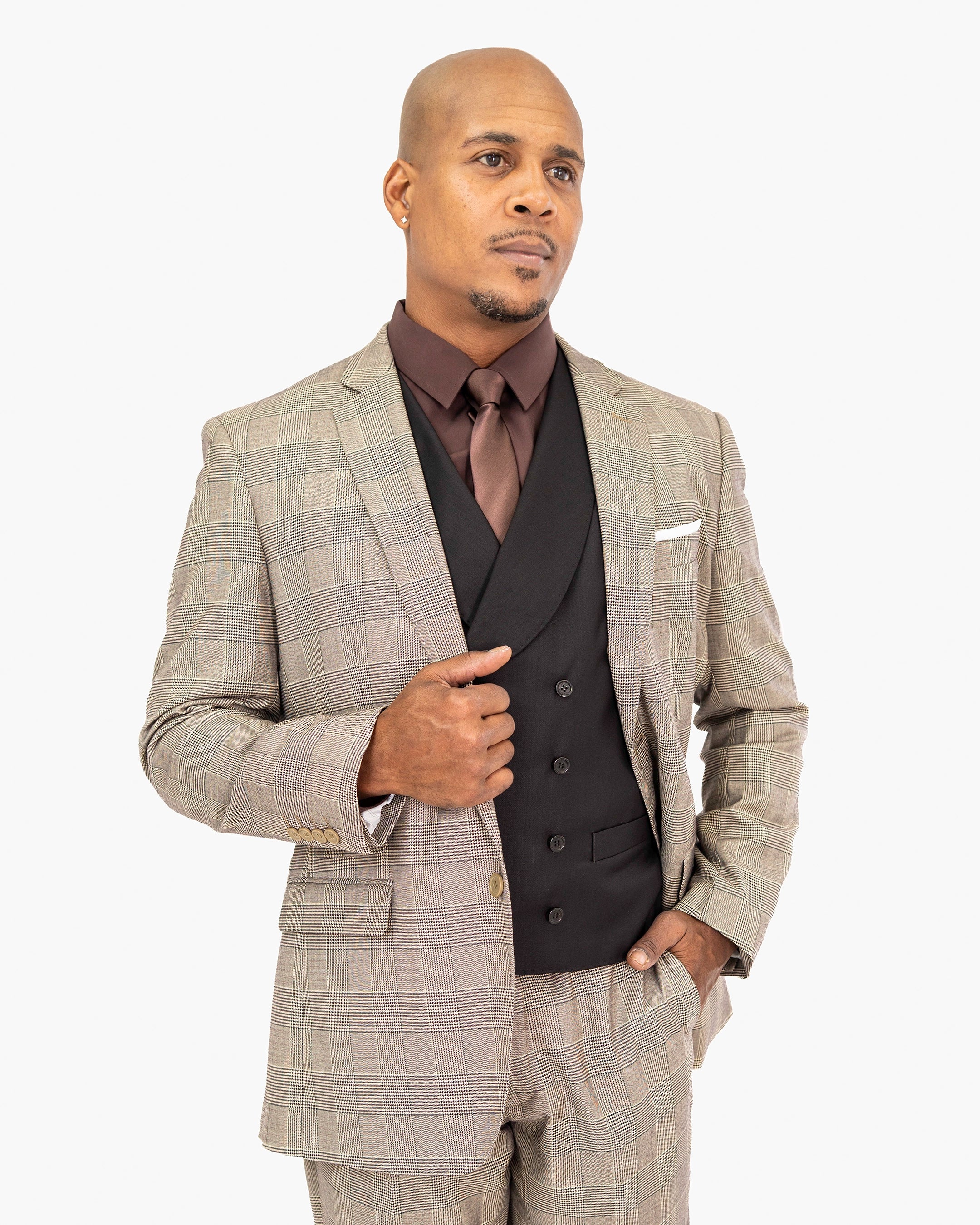 Tan Plaid 3-Piece Tailored-Fit Suit