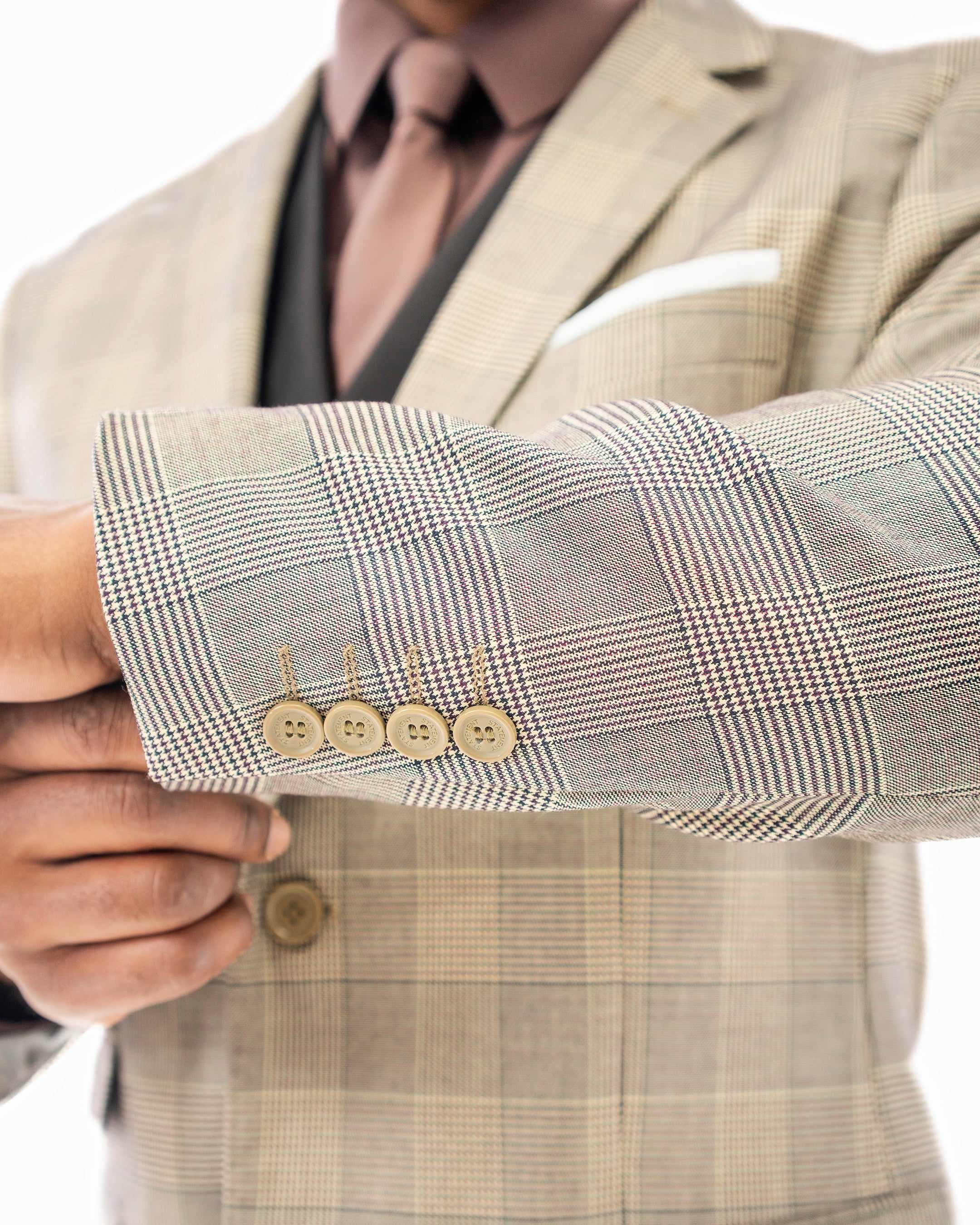 Tan Plaid 3-Piece Tailored-Fit Suit
