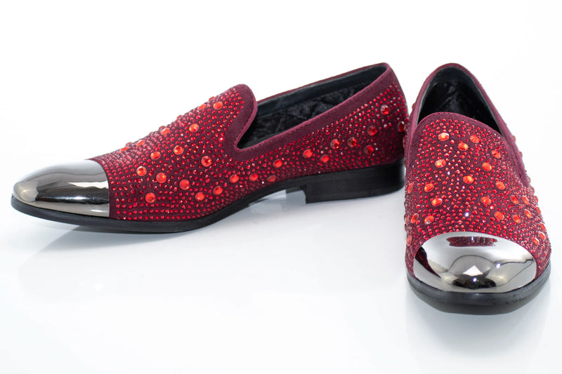 Burgundy Assorted Rhinestone Loafer with Metal Tip